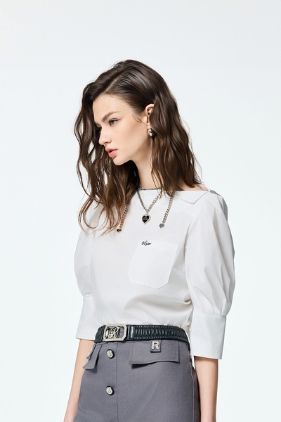 Boat Neckline With Foldover Collar Top