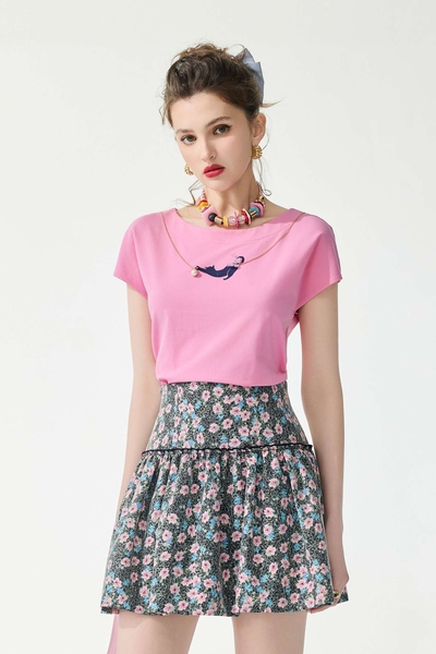 Cat Motif Pink Tee