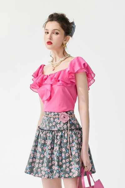 Ruffle Detail Pink Tee