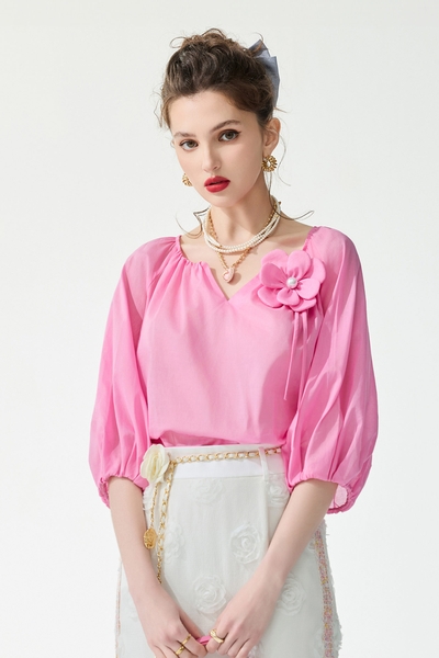 Floral Brooch Pink Top