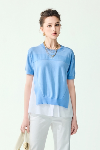 Knit Woven Mix Short Sleeve Top