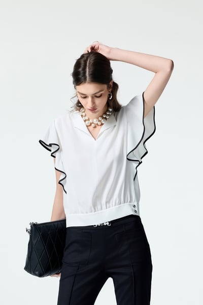 Black Trim Butterfly Sleeve Top