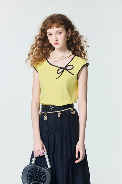 Bright Yellow Ribbon Detail Tee