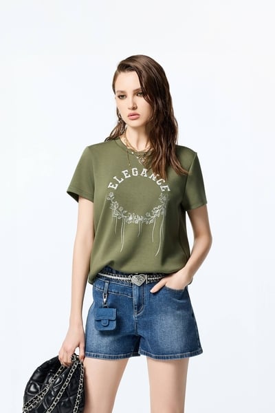 Embroidered Logo Moss Green Tee