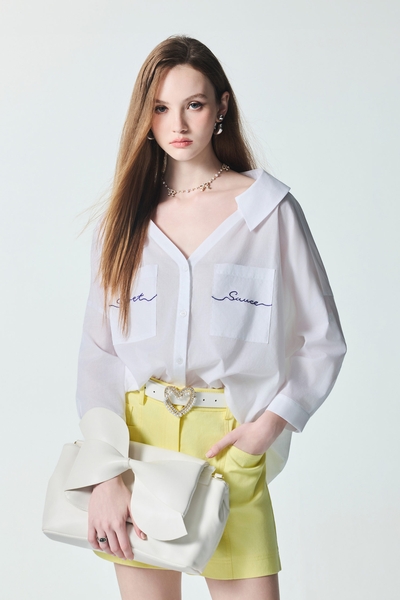 Patch Pocket V-neck Blouse