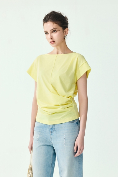 Embroidery Slogan Side Gathered Detail Tee