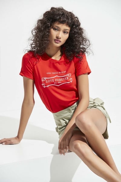 Basic Red Slogan Tee