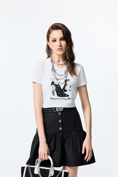 Front Graphic Floral Detail Short Sleeve Tee