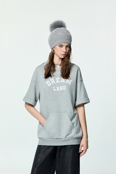 Front Slogan Hoodie Grey Tee