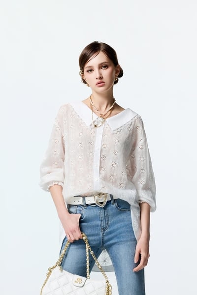 Embroidered Floral Detail Long Sleeve Top