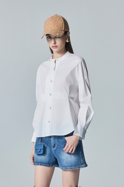 Stand Collar Button Front Blouse