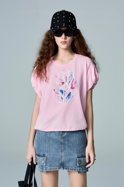 Floral Graphic Puff Sleeve Tee