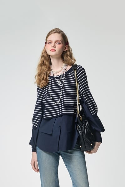Fake Two Piece Stripe Knit Top