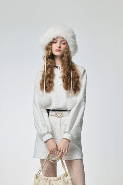 Heart Embossed Print Hoodie Top