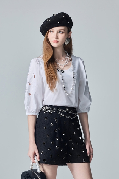Floral Embroidery Sleeve White Top