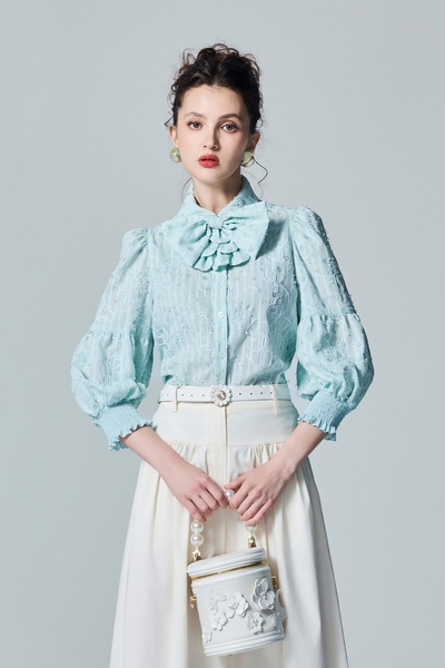 Bow Collar Floral Detail Blouse