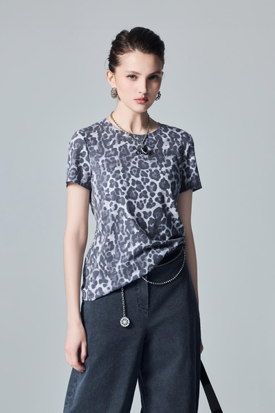 Charcoal Leopard Ink Print Style Tee