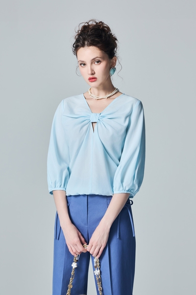 Front Knot Detail Blue Top