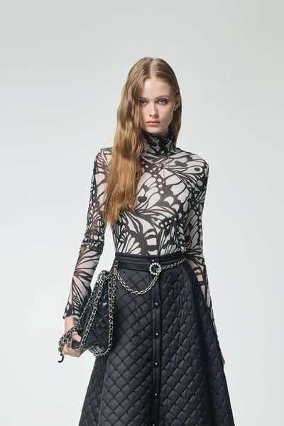 Butterfly Motif Turtleneck Top