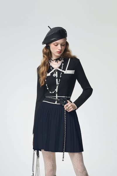 Contrast Trim Navy Knit Cardigan