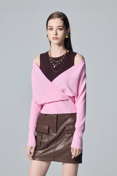 Fake Two Piece Long Sleeve Knit Top