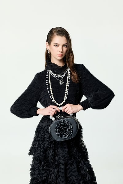 Ruffle Collar Long Sleeve Fringe Detail Top