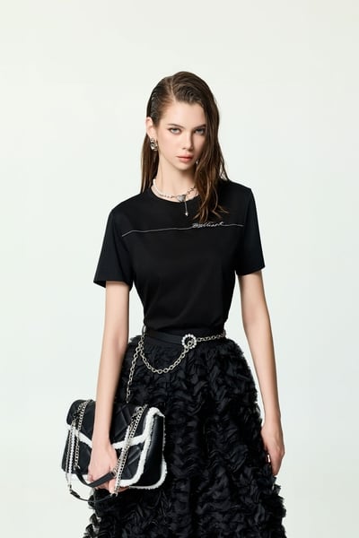 Front Slogan Embroidery Short Sleeve Tee