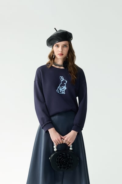 Braided Rabbit Graphic Long Sleeve Top