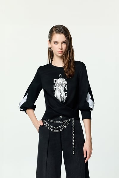 Front Graphic Print Long Sleeve Top