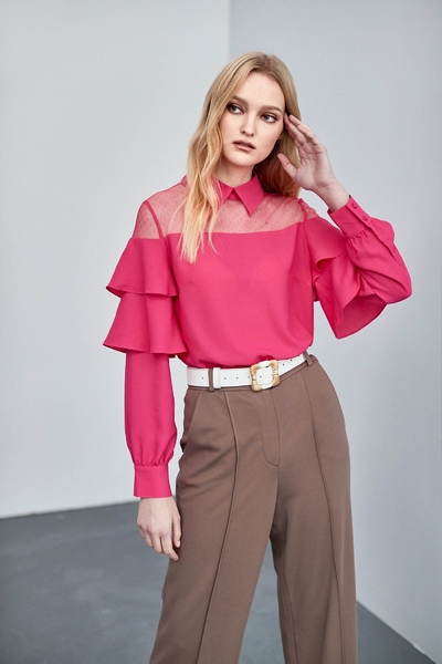 Half Yoke Mesh Chiffon Top
