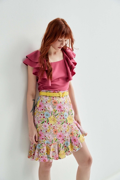 Cascading Ruffle Pink Top
