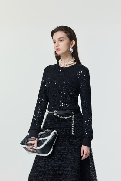 Full Sequin Long Sleeve Top