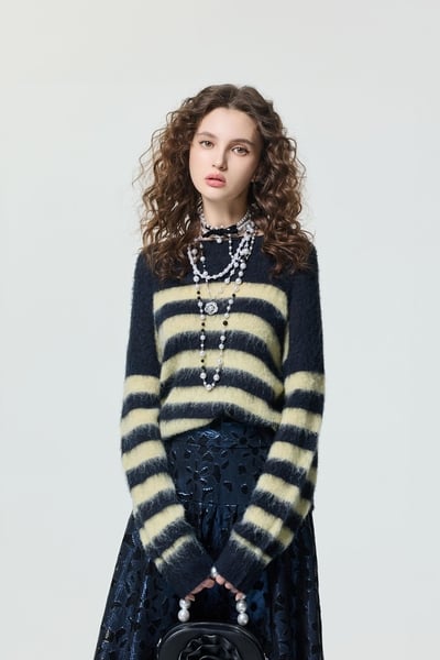 Navy With Yellow Stripe Knit Top