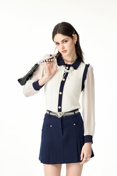 Wave Ripple Long Sleeve Knit Top