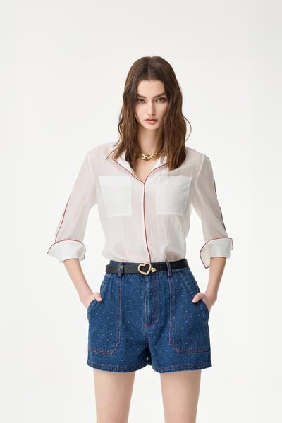 Contrast Trim Detail White Blouse