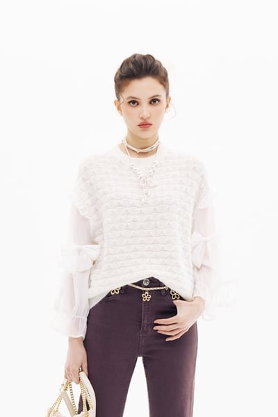 Bow Detail Sleeve Knit Top