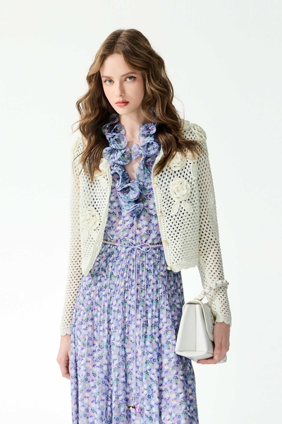 Hand Knit Floral Detail Cardigan