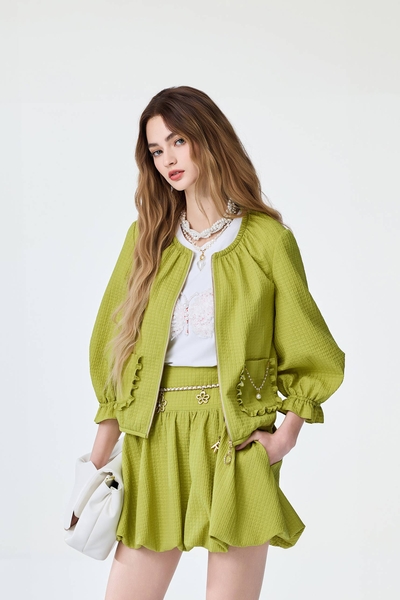 Patch Pocket Green Crop Jacket