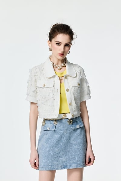 Denim Outerwear With Sequin Floral Detail