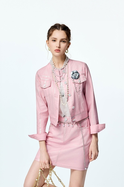 Metallic Sheen Pink Denim Jacket