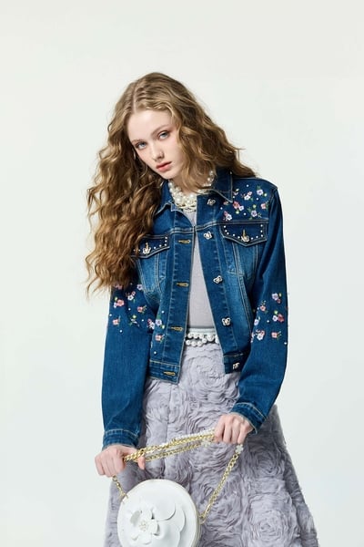 Floral Embroidery Denim Jacket