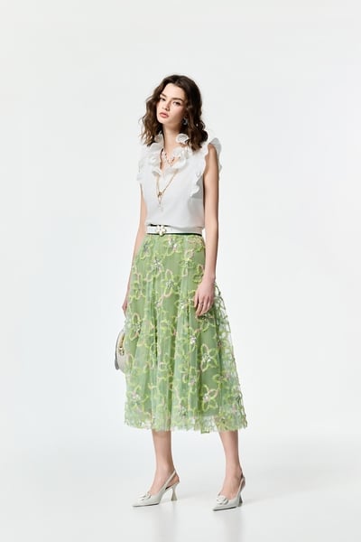 Multi Colour Emobossed Floral Detail Maxi Skirt