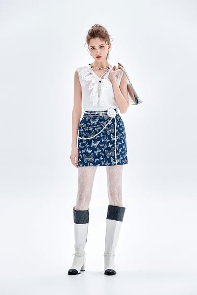 Butterfly Print Denim Skirt