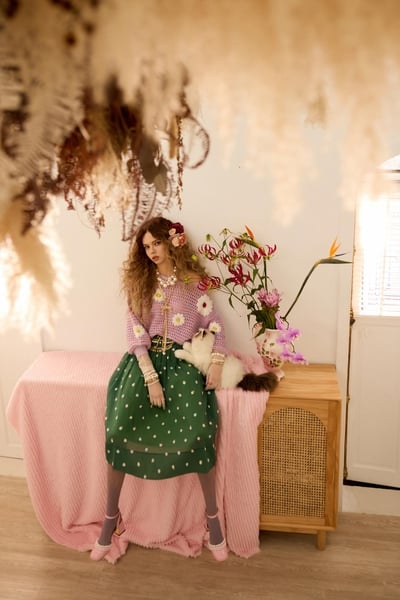 Jade Green Floral Detail Midi Skirt