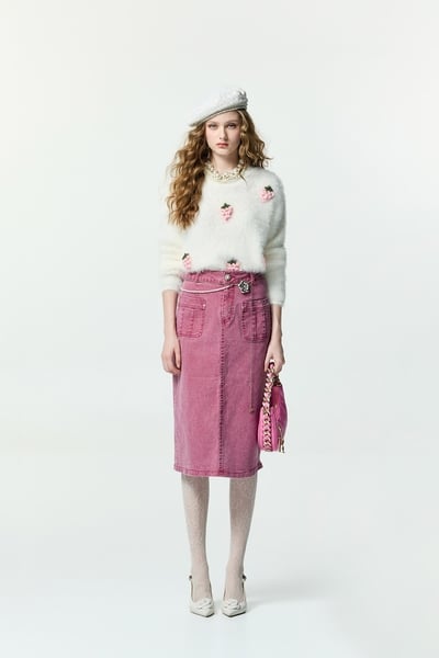 Pink Midi Denim Skirt