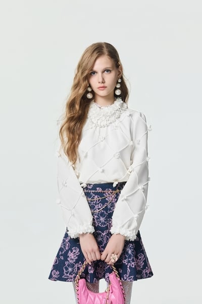 Floral Motif Denim Skirt