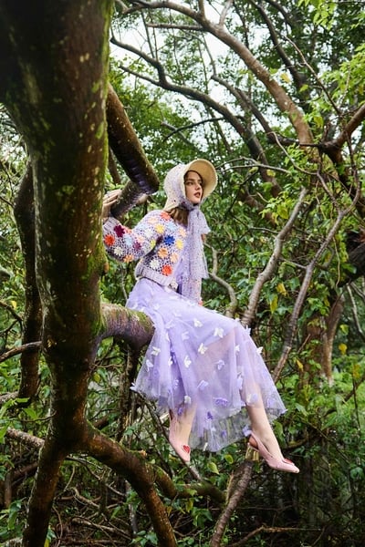 3-D Butterfly Motif Sequin Mesh Skirt