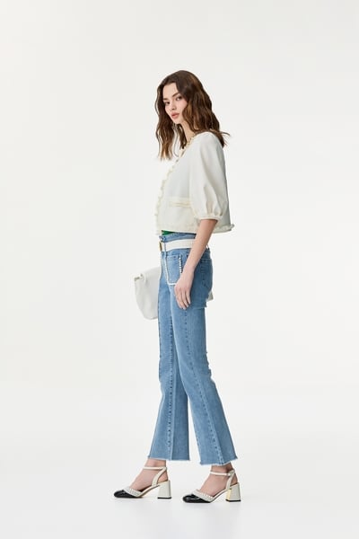 Front Slit Fitted Jeans