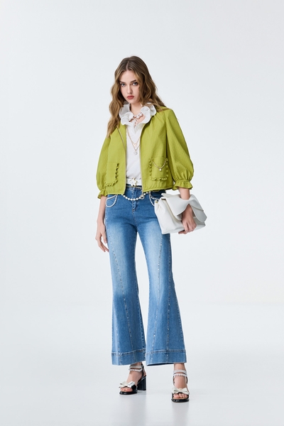 Pearl Detail Wide Leg Jeans