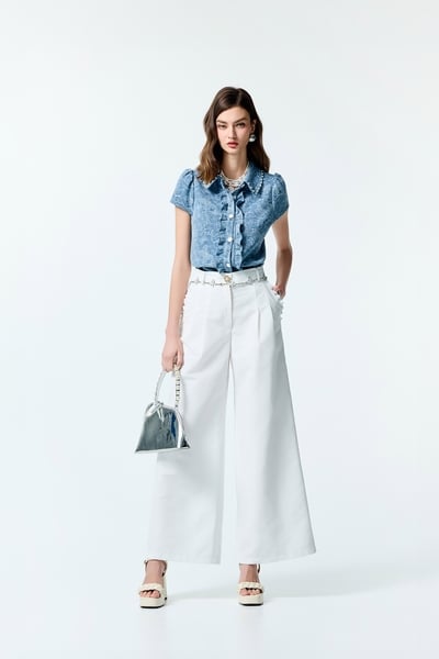 Wide Leg Pants With Butterfly Chain Belt